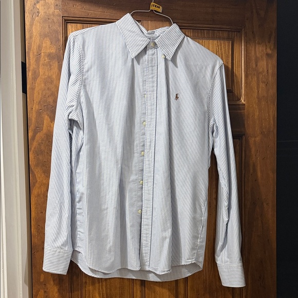 Ralph Lauren Tops - Ralph Lauren Light Blue and White Pinstripe Women's Button-Down Shirt